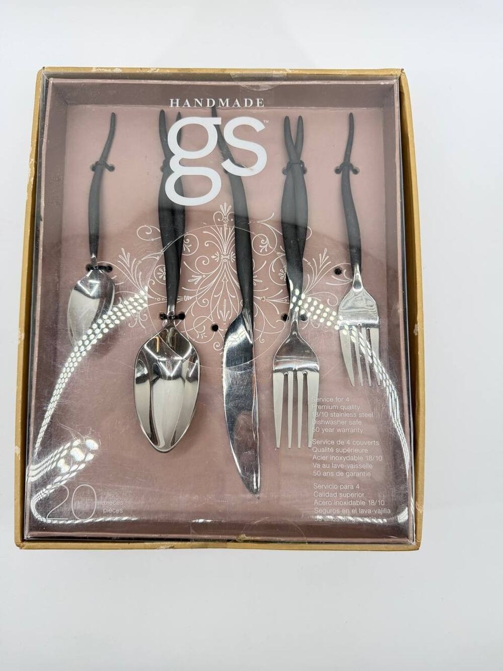 GS Handmade Flatware Set 20 Pcs Black Handle Stainless Steel 3.92 lb